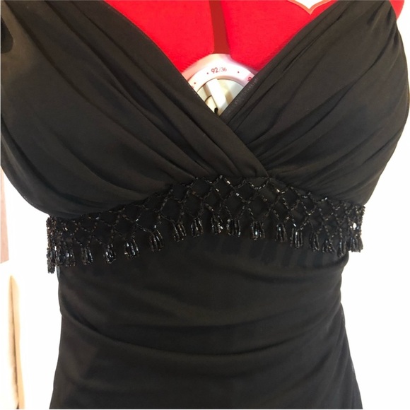 Beautiful Betsy Adam By Linda Bernell Ruched Side Fringe Beaded Trim Dress Gown - Picture 3 of 9